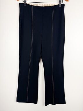 Anthropologie Essential Crop Flare Pants Sz M Black Ponte Knit Stretch workwear